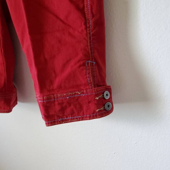 Lee Womens 16 Capri Jeans Red Stretch Button Hem High Rise Zipper 5-Pocket - Picture 6 of 15